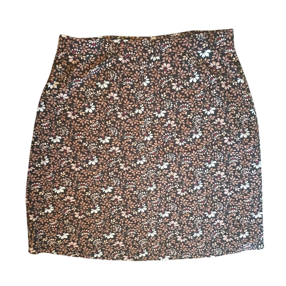 Lands' End Women 2x 20W-22W Brown Ivory Floral Knit Pull-on Stretch A-line Skirt